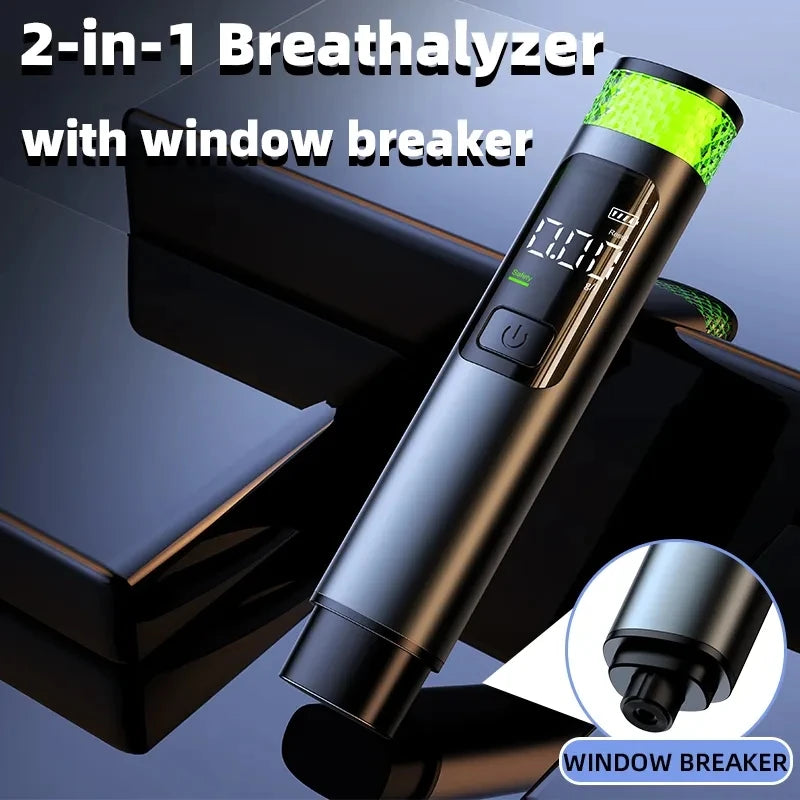 2-in-1 LED Indicator Automobile Alcohol Tester Breathalyzer Breath Detector with Safety Hammer Emergency Window Breaker