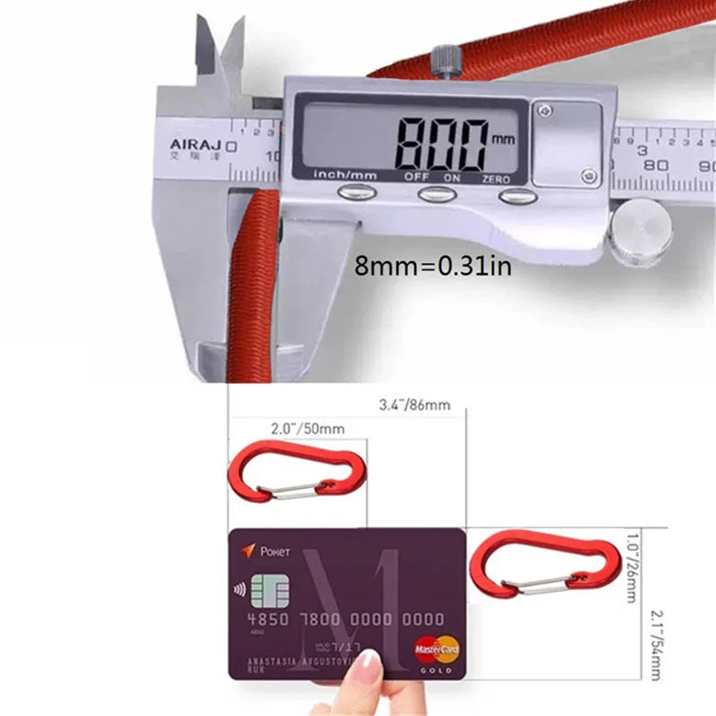30-210cm Luggage Fixed Strap Elastic Rope Camping Equipment 8mm Tent Elastic Strap Extendable Hook Type