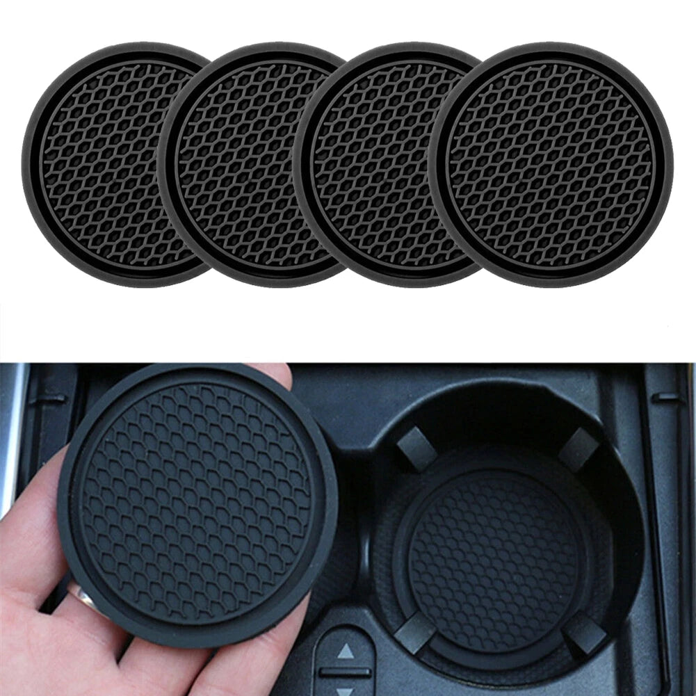 4pcs New Car Cup Holder Anti-Slip Silicone Insert Coaster Mat Universal Car Accessories Black Fit For Most Cars