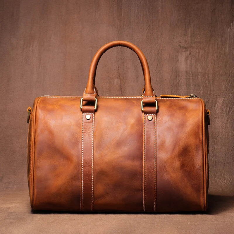 Retro Genuine Leather Fitness Bag Men Women Travel Handbag Short Trip Business Bag Slant Crossbody Bag Mad  Leather