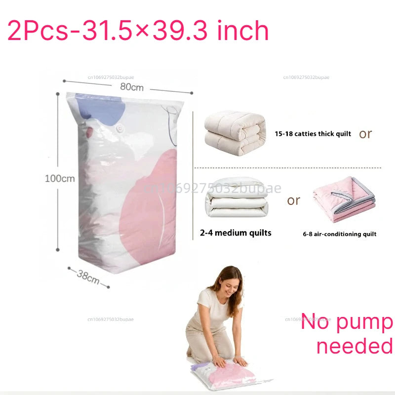 No Pump Vacuum Compression Bag  Space Saving Compression Bag Reusable Visible Organizer Quilt Blanket Clothes Wardrobe Storage