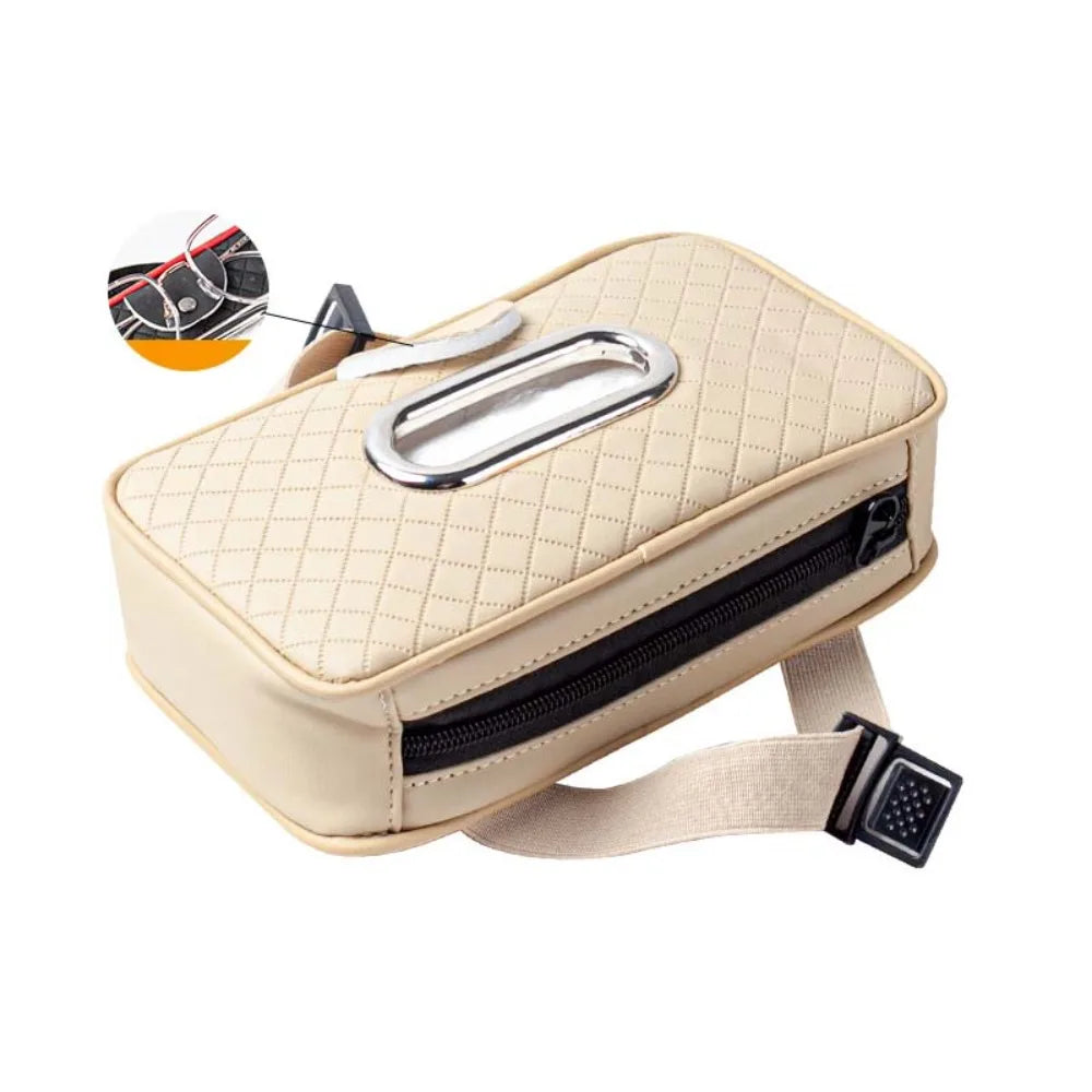 Thickened Car Visor Tissue Box Multi-Functional PU Leather Car Center Console Tissue Dispenser Space Saving with Glasses Clip