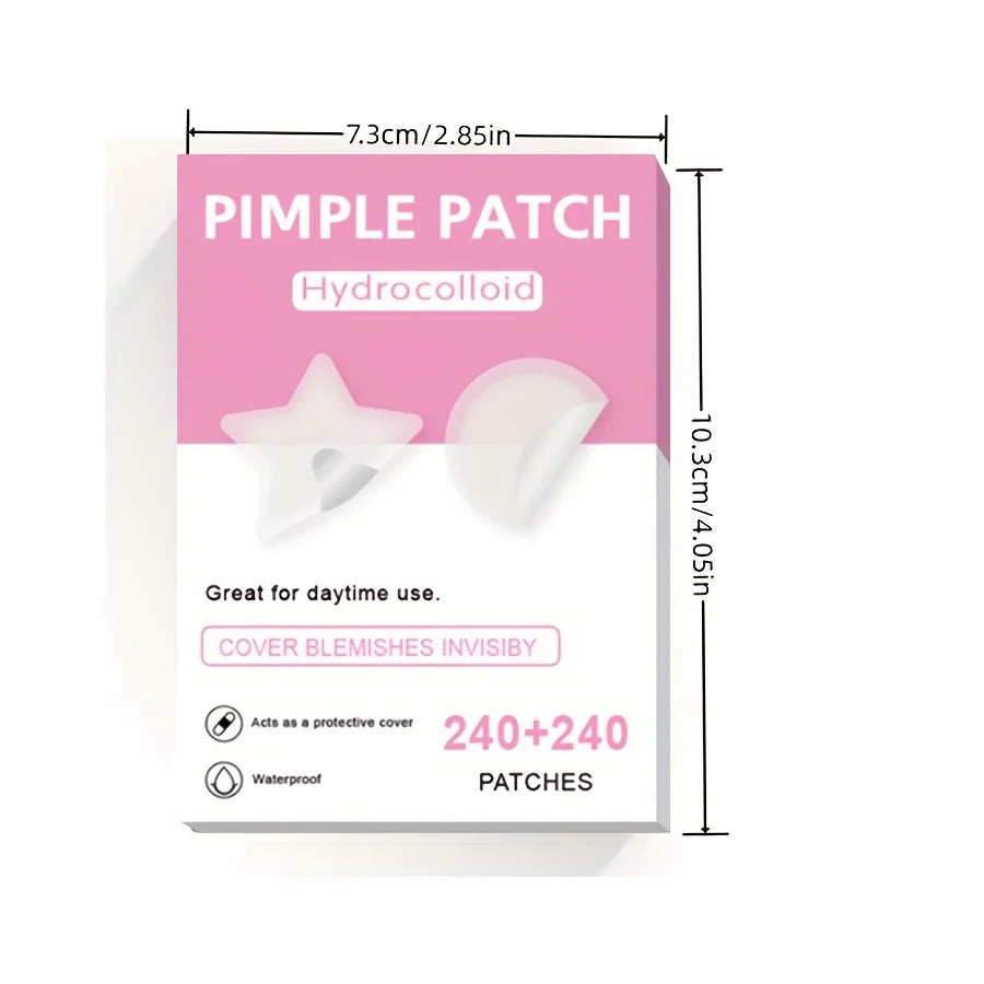 240+240Count Adult Transparent Star-Shaped Acne Patches - Effective Pore Cleansing Strips, Unscented, Alcohol-Free, Waterproof,
