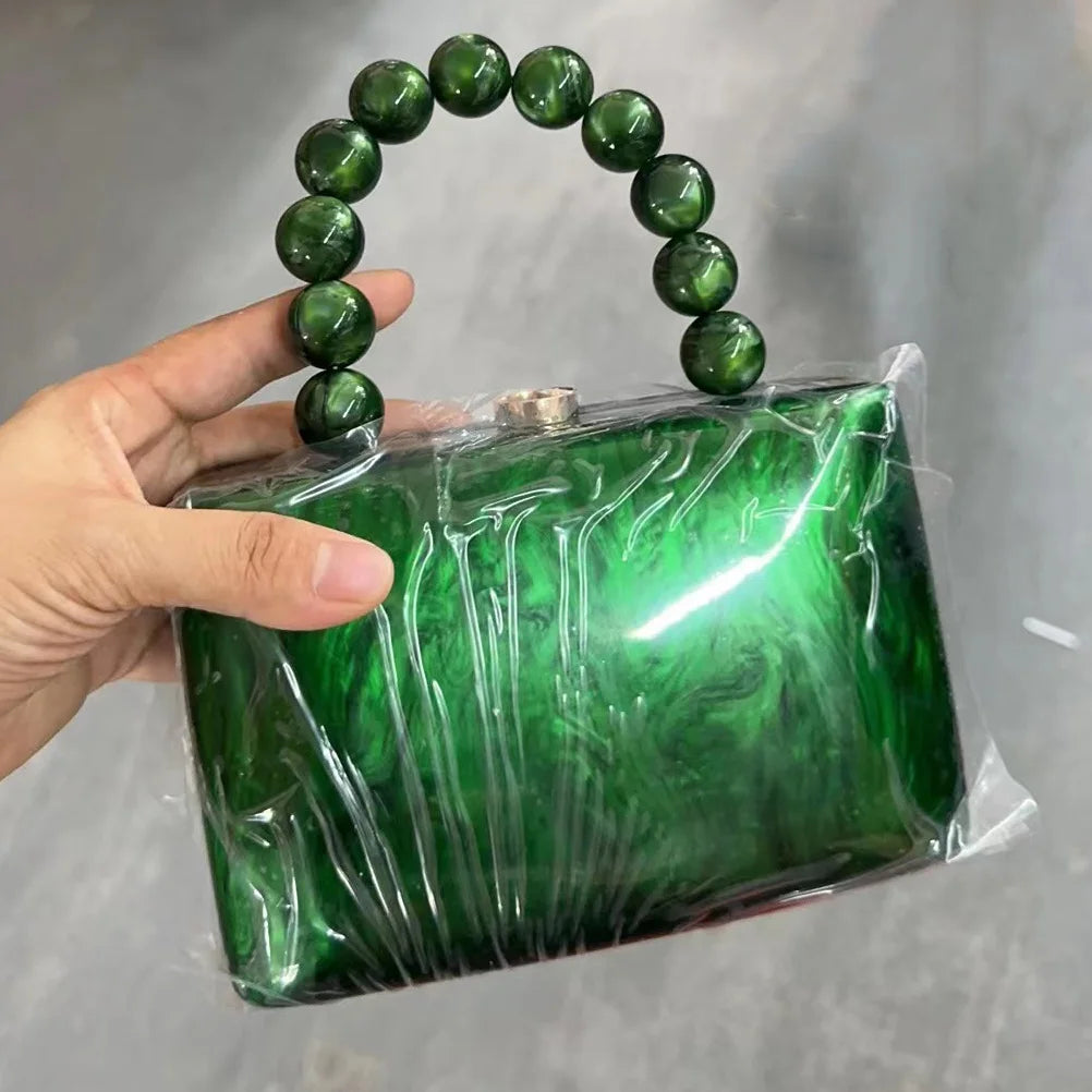 Beading Handbag Marble Acrylic Luxury Box Clutch Evening Bags Dinner Dress Purse Festival Gift Wedding Party Chain Shoulder Bag