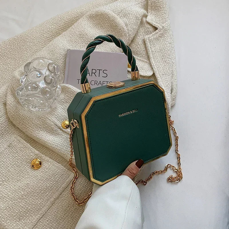Hard Box Shape PU Leather Crossbody Bag with Short Rope Handle for Women 2022 Shoulder Handbags and Purses Lady Travel Cute Tote