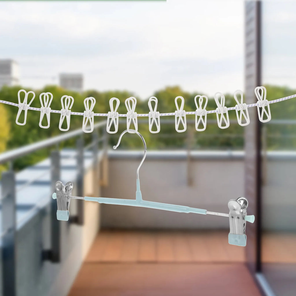 Elastic Nylon Iron Camping Clothesline Portable Travel Clothes Line with Clips Hooks for Tent Securing Drying Outdoor Essentials