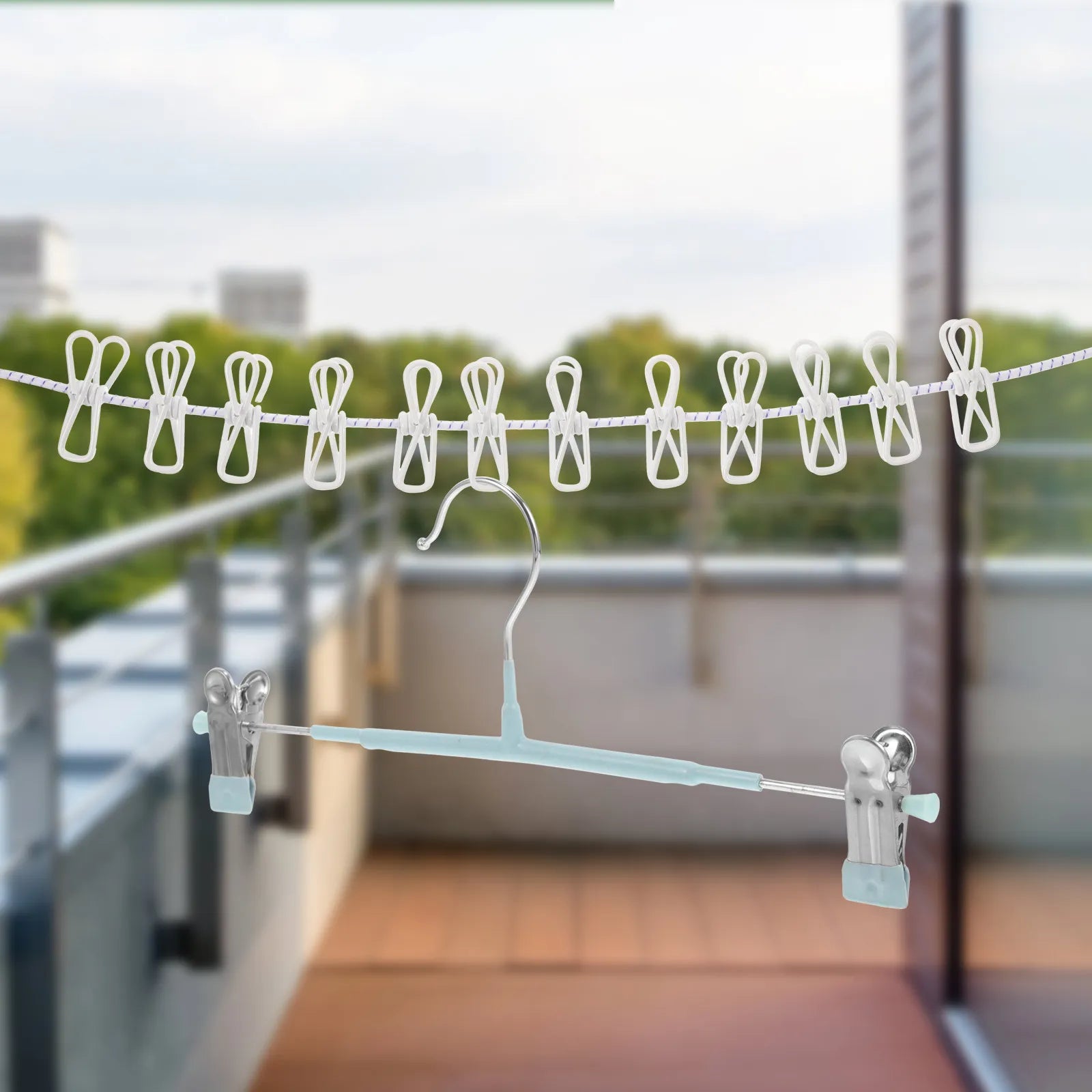 Elastic Nylon Iron Camping Clothesline Portable Travel Clothes Line with Clips Hooks for Tent Securing Drying Outdoor Essentials