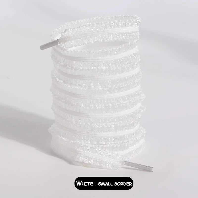 1 pairs Elastic Lace Shoelaces with Ruffled Trim - Fairy wind shoelaces with wooden ear edge（white/black）