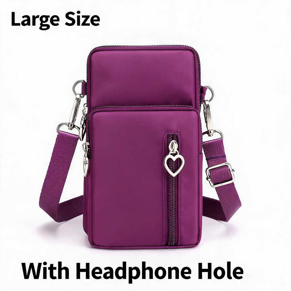Waterproof Nylon Mini Crossbody Phone Bag for Women Heart Metal Zipper Multi Compartment Shoulder Arm Bag Phone Purse Wallet
