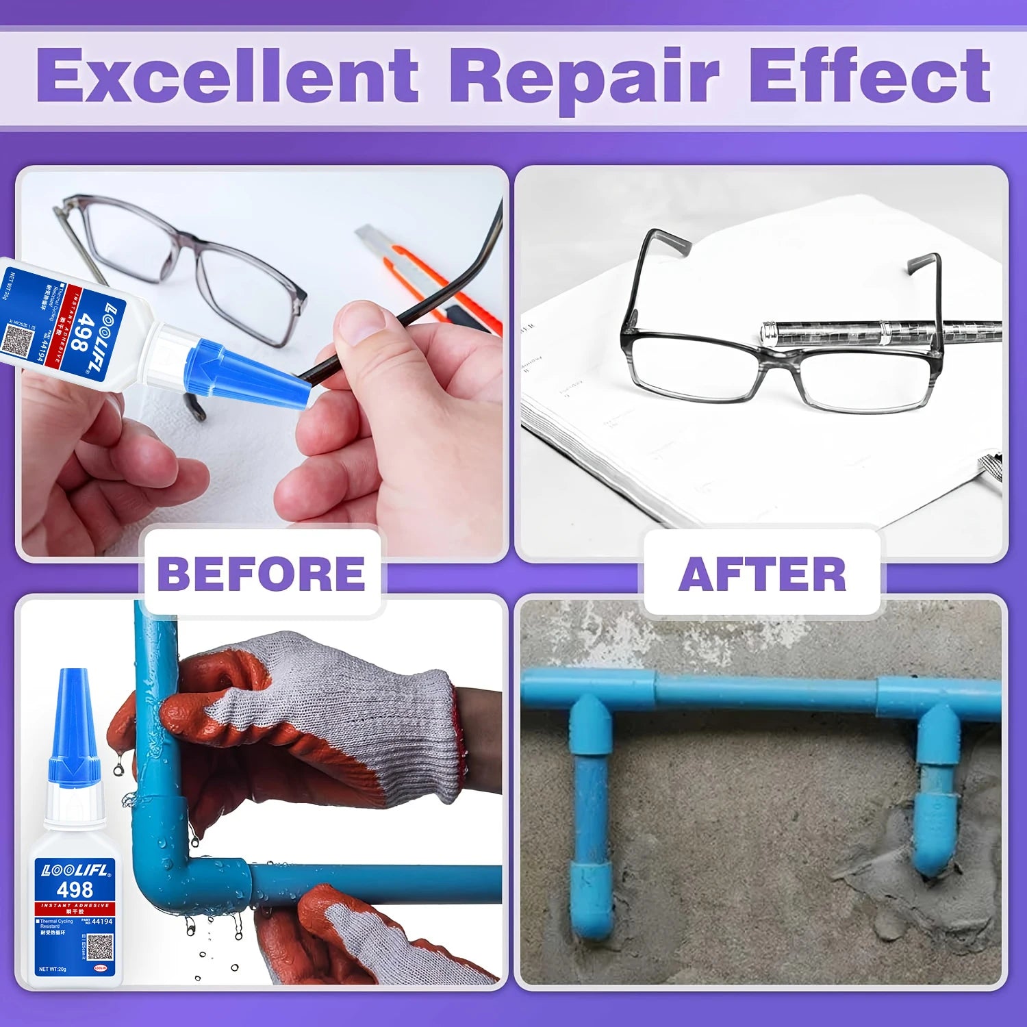 LOOLIFL 498 20ml Super Glue Liquid Clear Cyanoacrylate Adhesive Instant Glue Quick Dry for Plastic Wood Metal Crafts Repair Tool
