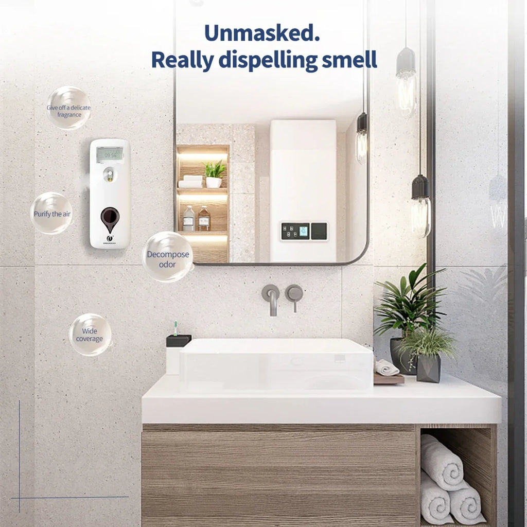 Liquid Air Freshener Dispenser Wall Mounted Automatic Fragrance Perfume Spray Room Toilet Odor Eliminator LCD Programmable 300ML