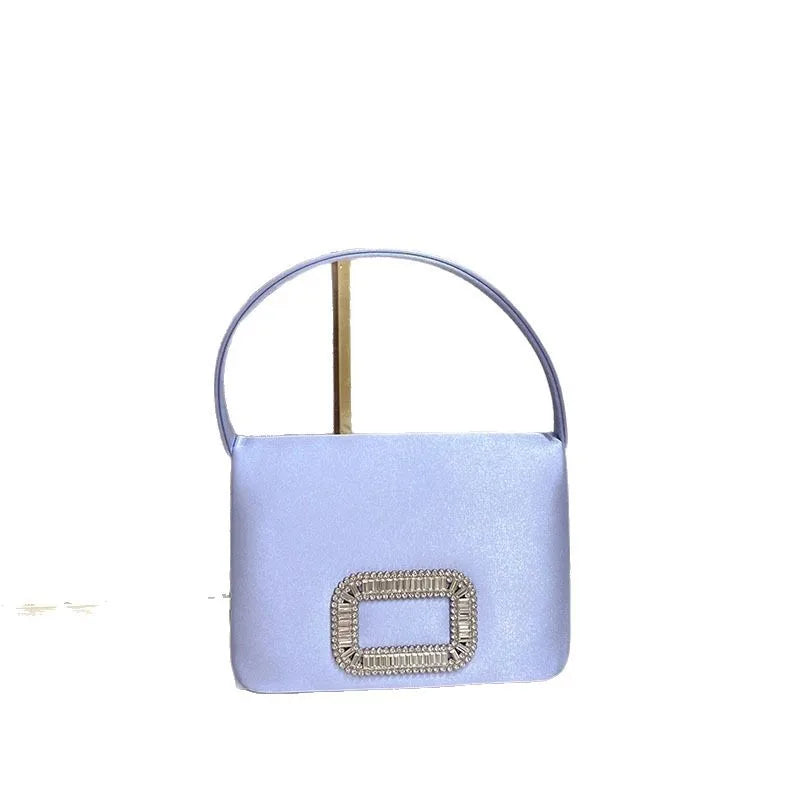 Luxury Diamond Square Button Women's Evening Bag Party Clutch Purses Satin Rhinestone Small Square Bag Chains Shoulder Bag Bolsa