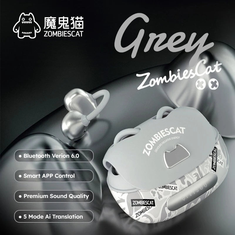 Zombies Cat B23 Graffiti OWS Ear Clip Headphone Bluetooth 6.0 Real Time Ai Translation Earphones TWS Wireless Earbuds with APP