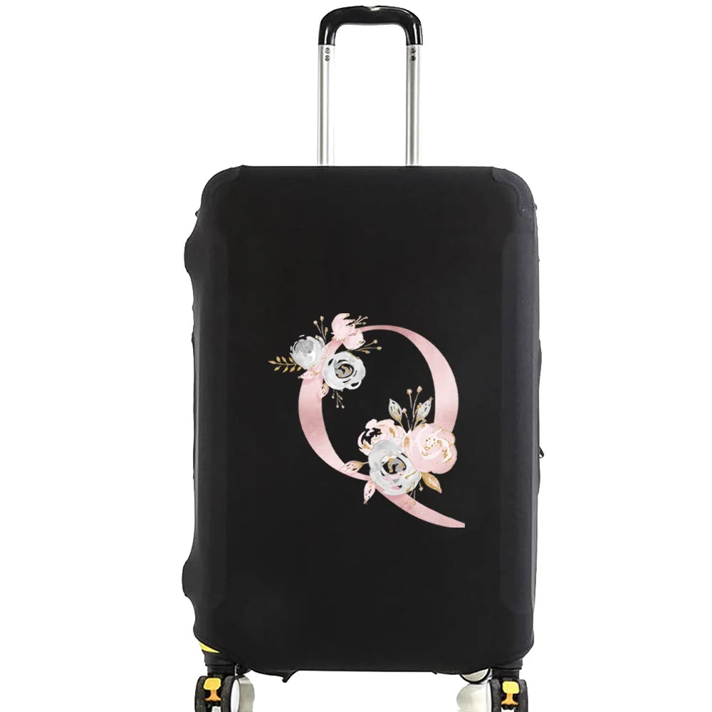 Luggage Case Suitcase Protective Cover Pink Flower Letter Name Pattern Travel Elastic Luggage Dust Cover Apply 18-28 Suitcase