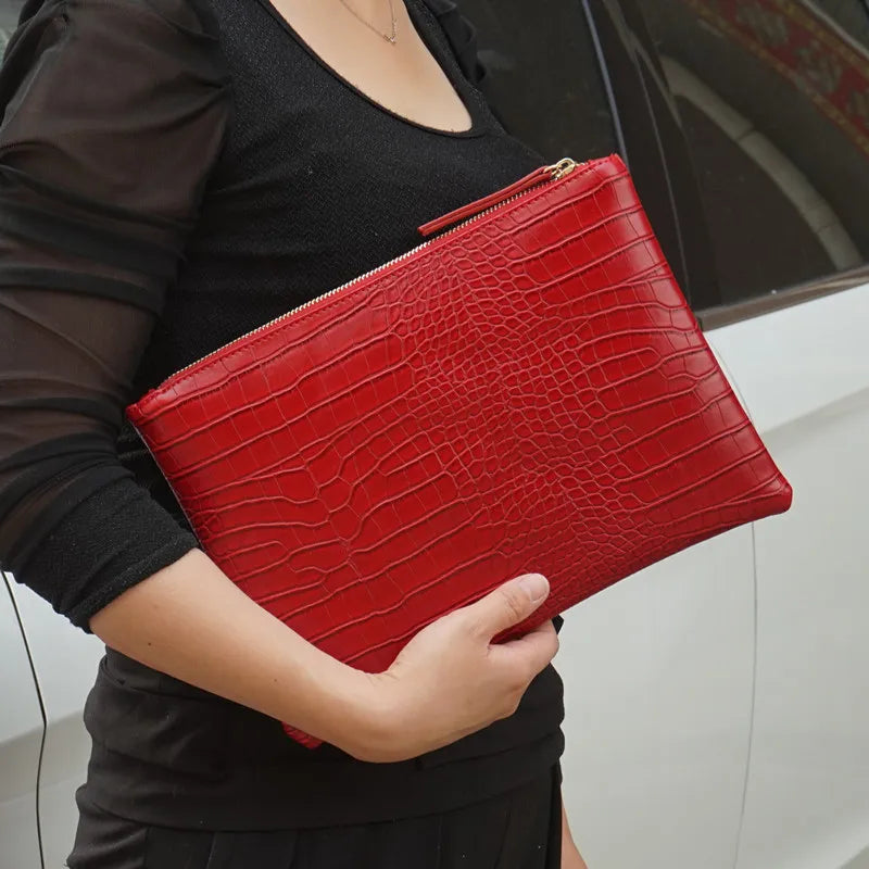 Fashion Crocodile Women Envelope Clutch Bag Ladies Evening Party Large Clutches Handbag PU Leather Alligator Phone Purses Bolsas