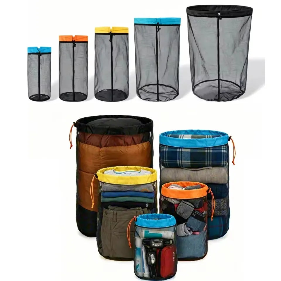 5Pcs Drawstring Storage Bags Ultralight Mesh Camping Sports Accessories Traveling Bags Drawstring Storage Bag Climbing Organizer