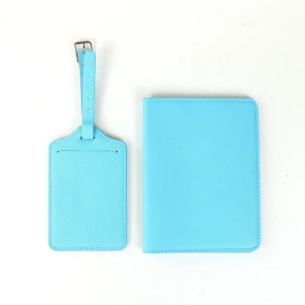 Customized name cross-pattern leather passport bag for travel, passport ticket folder, PU passport bag, luggage tag gift box set