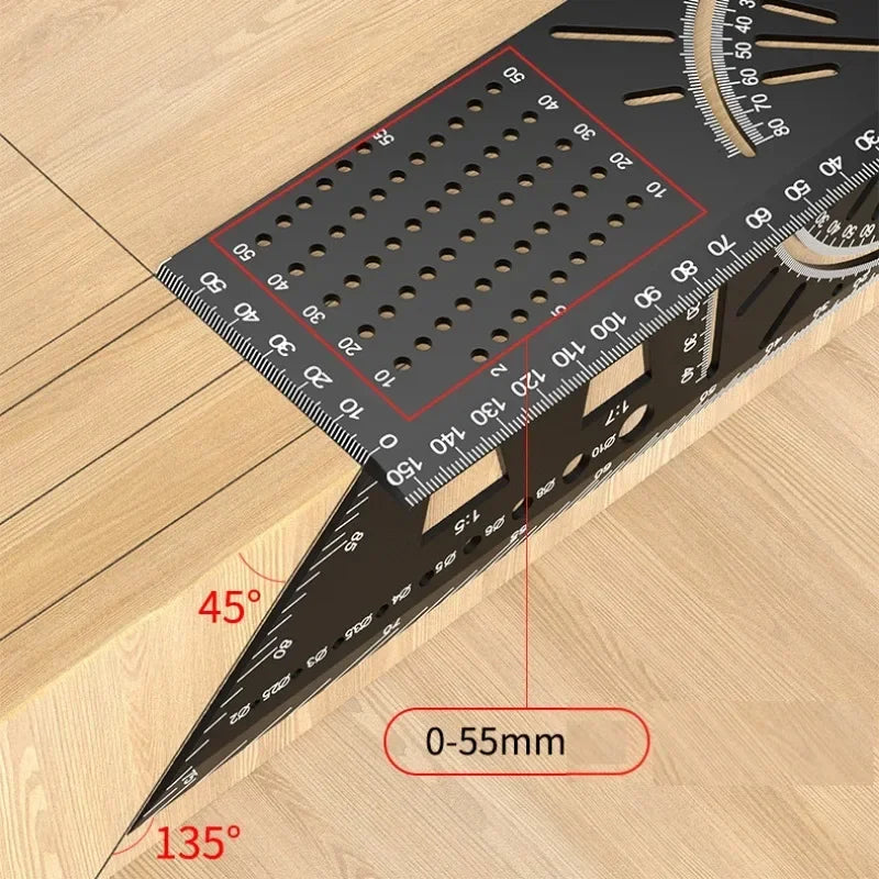 Multi Functional Aluminum Alloy Square Ruler, 45 Degree and 90 Degree Angle Measuring Ruler, Woodworking Measuring Tool