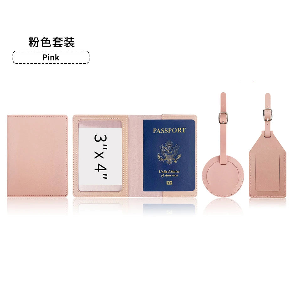Custom Name Travel Passport Cover Round Luggage Tag Personalized Suitcase Label With Air-tag Bag PU Leather Luxury Dropship Gift