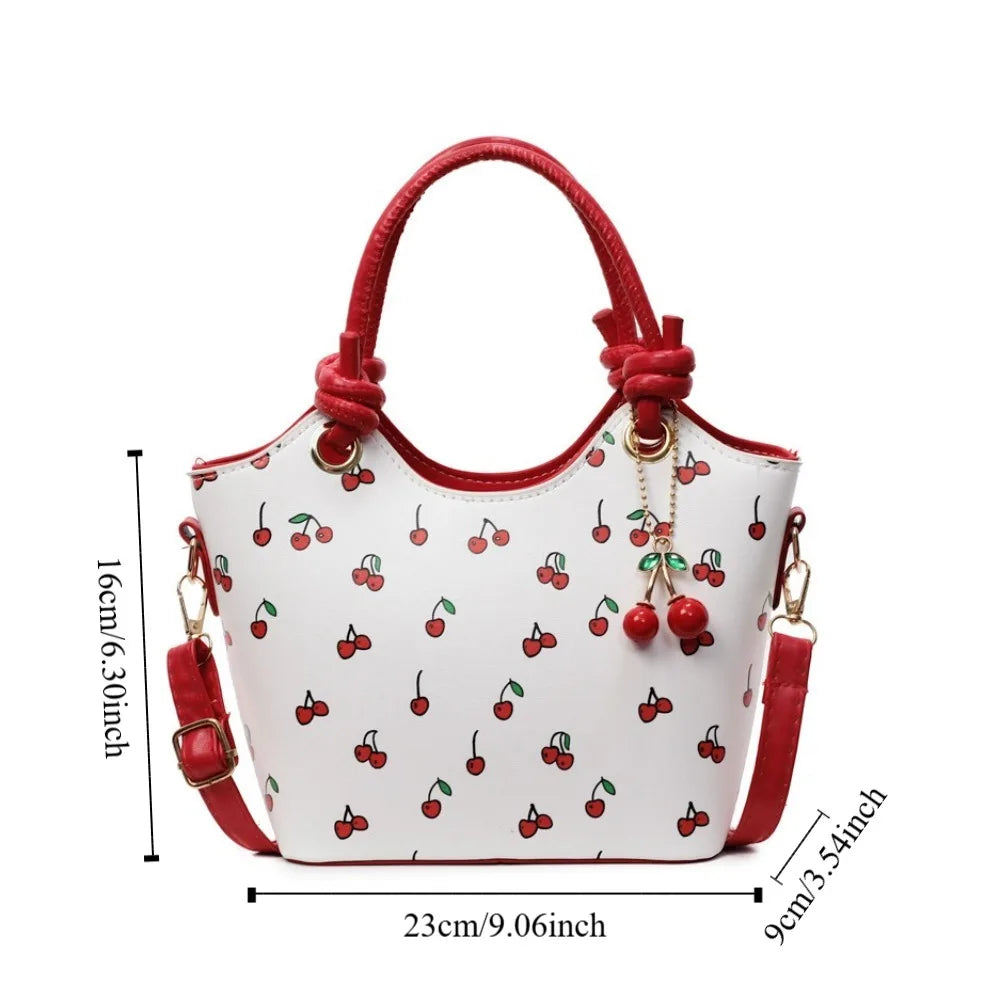 Cherry Pendant Cherry Crossbody Bag Large Capacity Korean Style Basket Shoulder Bag All-match Message Bag Small Tote Bag Travel
