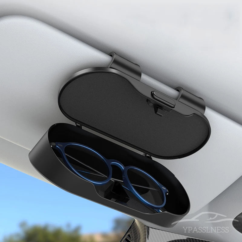 Mirror Glossy Multifunctional Glasses Case, Car Sunshade, Glasses Clip Card, 2-in-1 Storage Box, High-End Sunglasses Holder,