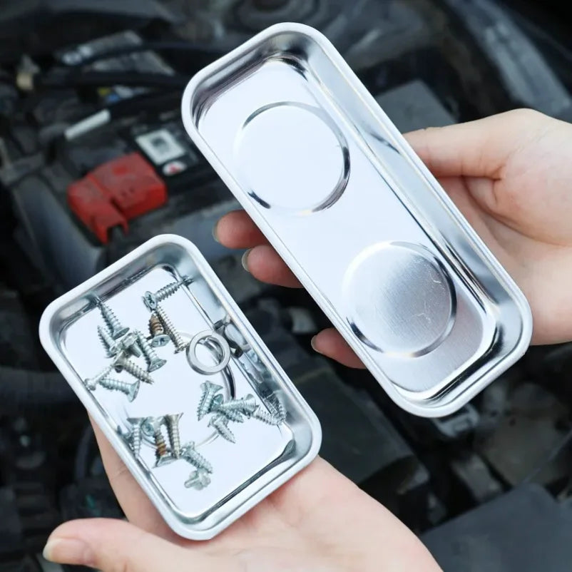 2/1Pcs Magnetic Tray Stainless Steel Magnetic Parts Round and Rectangular Trays Screw Wrench Organizing Hardware Accessories