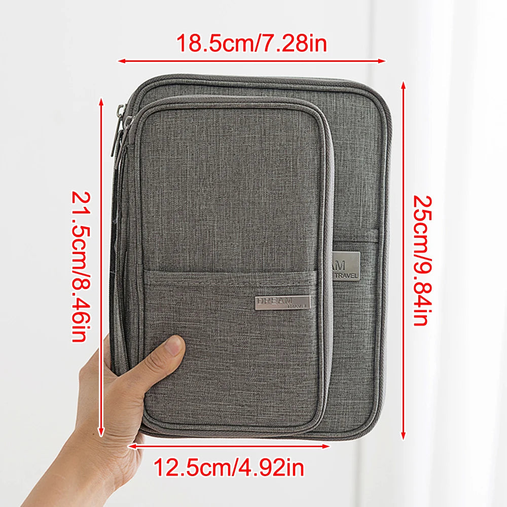 Travel Document Organizer - Waterproof Passport Holder with RFID Blocking, Multi-Card Slots & Zipper Pocket for Airplane/Train