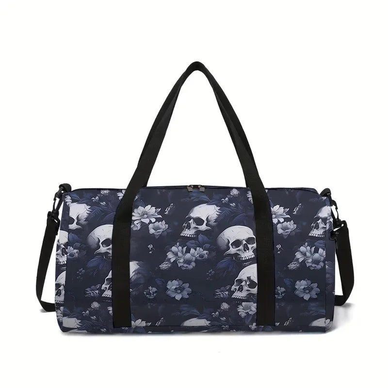 Skull Flower Large Capacity Luggage Bag  For Boy And Girls Best Gifts 2D Flat Cartoon Travel Duffels Hand Bag For Children