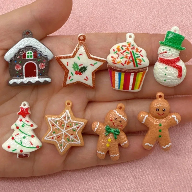20pcs Christmas atmosphere decoration, pink snowflake pentagram Christmas tree resin hanging decoration