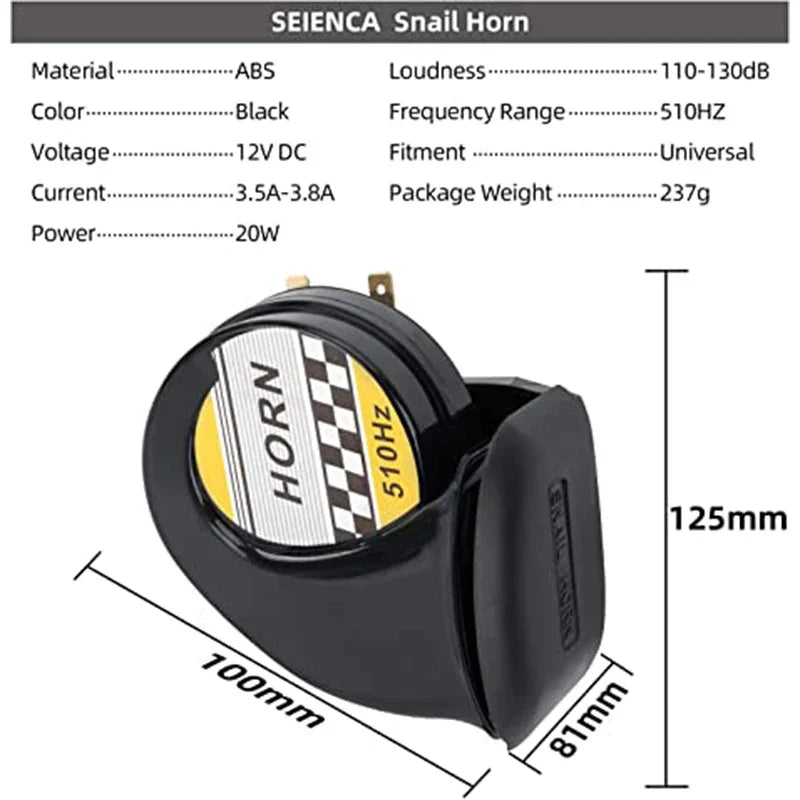 Universal 12V Motocycle Horn Snail Siren 130DB High Tone 510HZ Waterproof Electric Air Horn for Motorcycle Auto Car Scooter
