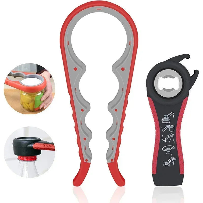 5-in-1 Jar Opener Multifunctional Non-slip Can Opener Bottle Opener Kit with Silicone Handle Kitchen Accessories Kitchen Gadgets