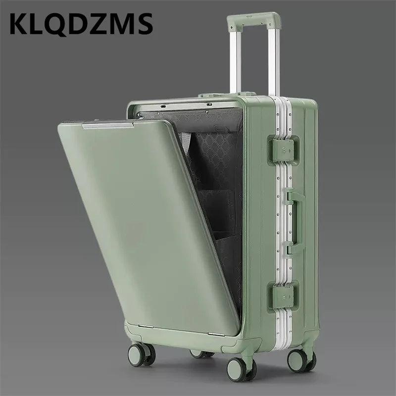 KLQDZMS Front Opening Compartment Multifunctional Aluminum Frame Luggage 20/24/26 Inch  Large Capacity Password Travel Suitcase
