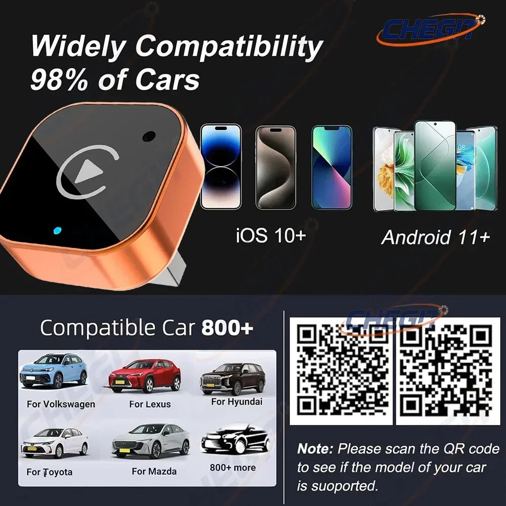 2026 Latest 2in1 Wireless CarPlay Apapter USB For IOS CarPlay & Android Auto,Converts Wired to Wireless Box,Plug & Play