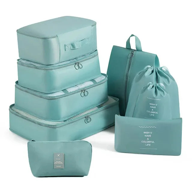 9Pcs Travel Organizer Bags Suitcase Packing Cubes Portable Fold Wardrobe Luggage Clothes Makeup Digital Shoe Storage Bags