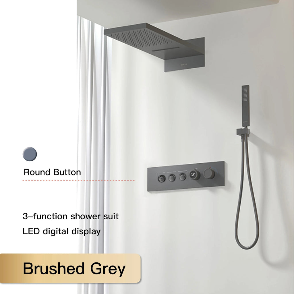 Luxury Black Brass Shower System Wall-Mounted LED Digital Display Design Cold & Hot Dual-Control 4-Function Ceiling Shower Tap