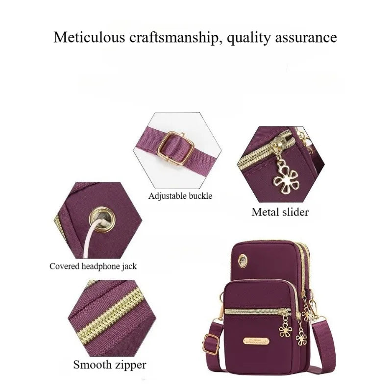 New Women's Phone Bag Three-Layer Crossbody Bag Outings Fabric Bag Arm Bag