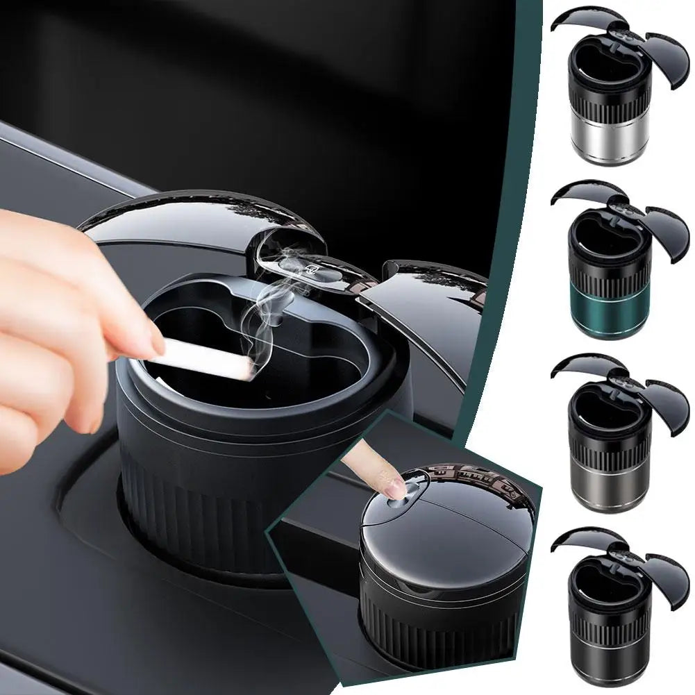 Car Smart Ashtray Built-in Led Light With Lid Touch Smokeless USB Rechargeable Ashtray Cover Opening With Ashtray B5W3