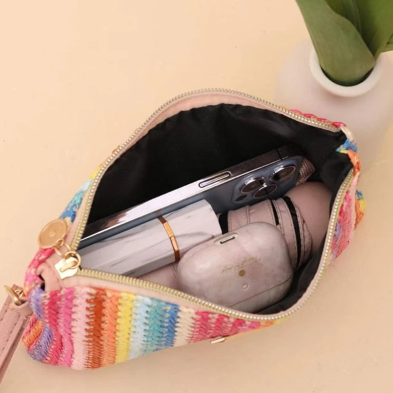 2026 New Arrival Women Rainbow Woven Clutch Coin Purse Fresh Fashion Mini Bag