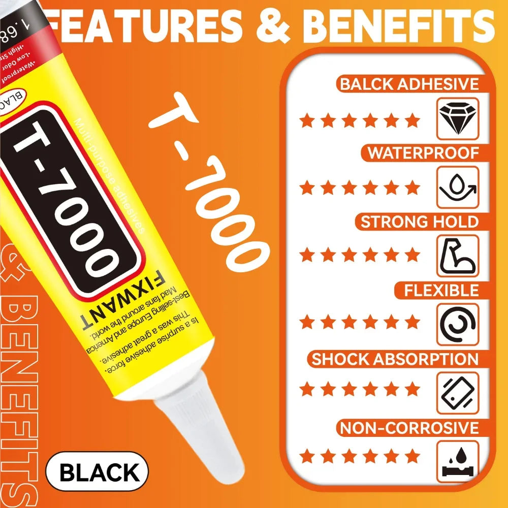 B-7000 T-7000 Clear & Black Glue 15/50/110ml, Fast Drying Waterproof Resin Adhesive for Phone Screen Repair, Jewelry Craft