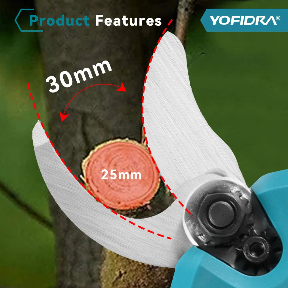 YOFIDRA 30mm Brushless Electric Pruner Cordless Handheld Orchard Shrub Pruning Tree Branches Cutter For Makita 18V Battery Pin