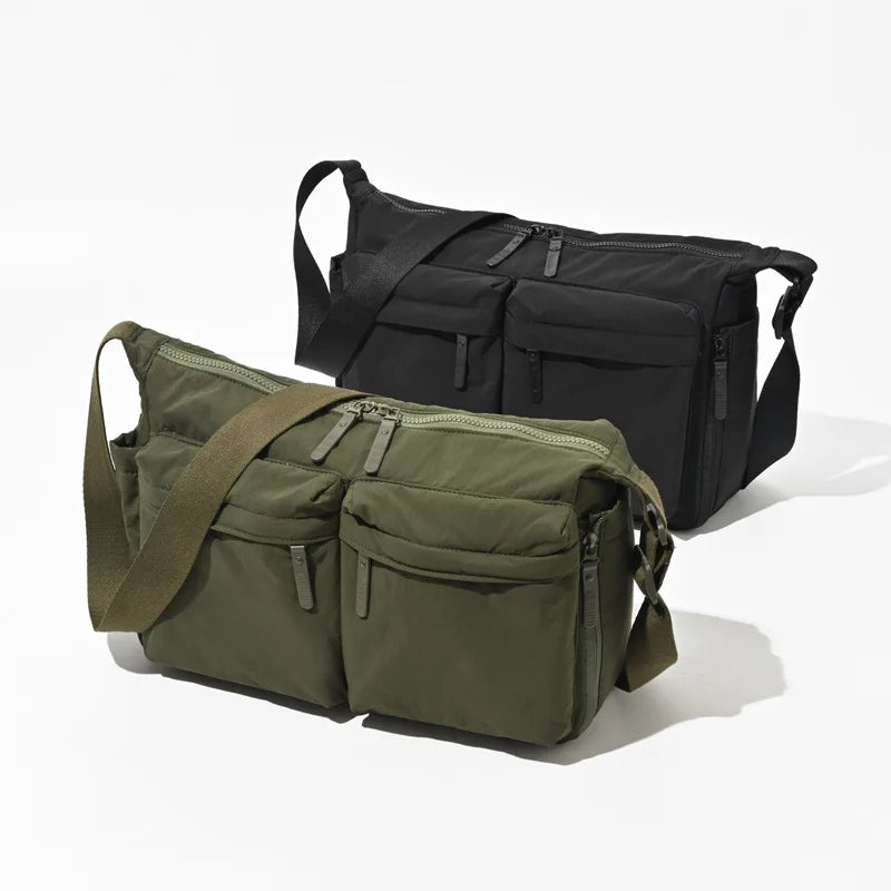 Waterproof Nylon Crossbody Bag, Multi Zipper Casual Shoulder Pack,Adjustable Strap Large Capacity Satchel for Men Women Commute