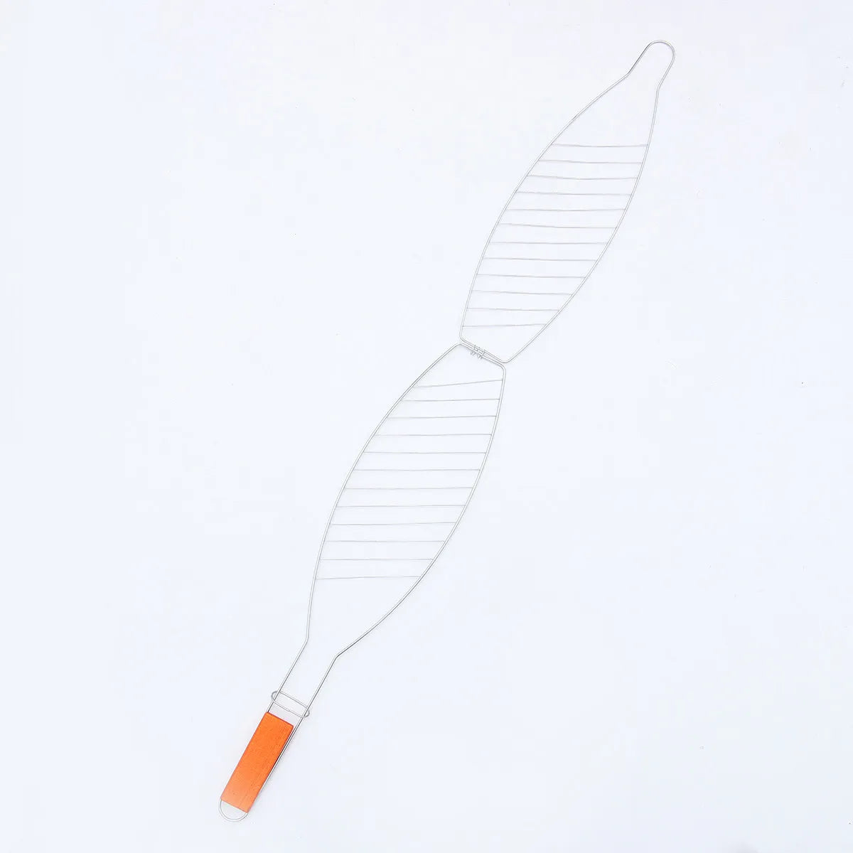 2Pcs Barbecue Grill Net Clip Iron Mesh Nonstick Wooden Handle Outdoor Bbq Tool Fish Grill Basket for Camping Picnic