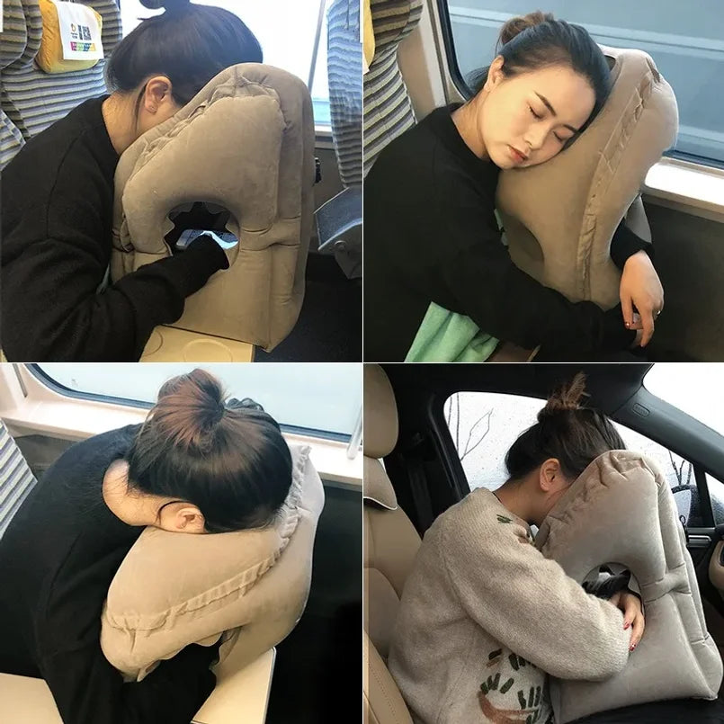 Upgraded Inflatable Air Cushion Travel Pillow Headrest Chin Support Cushions for Airplane Plane Car Office Rest Neck Nap Pillows