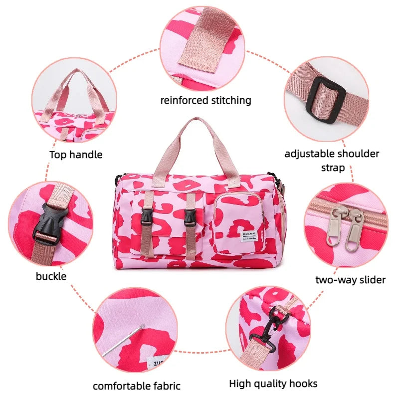 Fashionable Leopard Print Sports Gym Bag Weekend Overnight Bag, Ideal for Outdoor Travel, Swimming, Fitness and Camping Storage