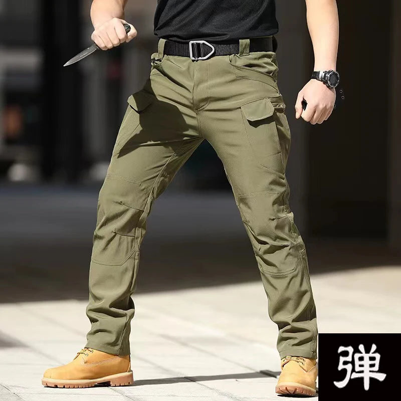 Men's Spring Autumn Tactical Combat Gargo Elastic Camping Hiking Trekking Climbing Outdoor Trousers Softshell Quick Dry Pants