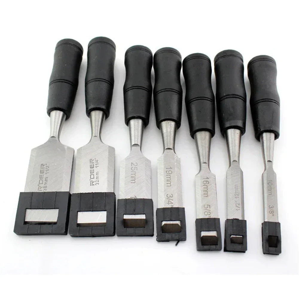 19/25/32/38mm Carpentry Tools Woodworking Chisel Wood Chisel Carbon Steel Chisel with Hammer End and Anti-Slip Handle Hand Tool