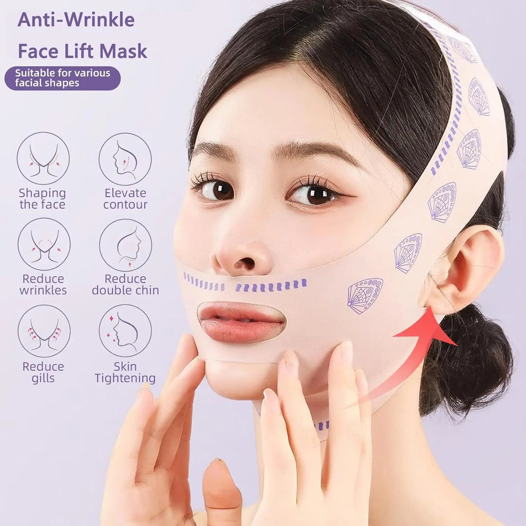 3-Piece Face Sculpting Mask&Face Massage Roller&Gua Sha Tool,Reusable AdjustableV-shaped Face Bandage,Portable Body Massage Tool