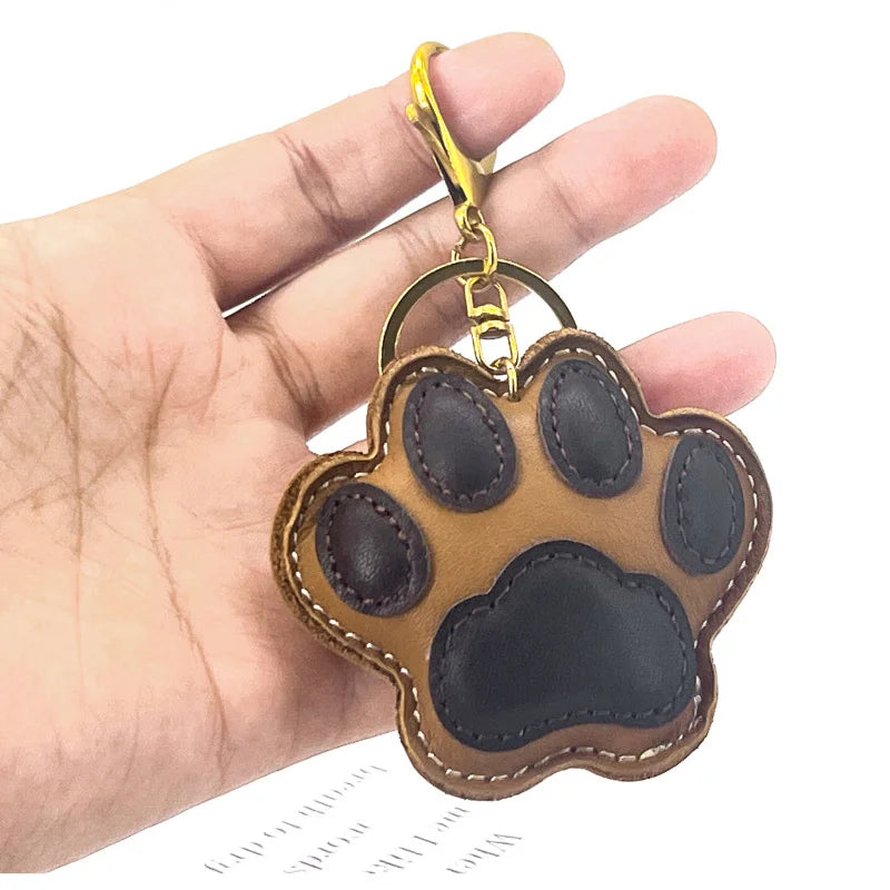 New Cute Cat Paw Key Ring Cow Leather Handbag Pendant Trendy Luggage Bag Accessories cat Footprint For Women and Men
