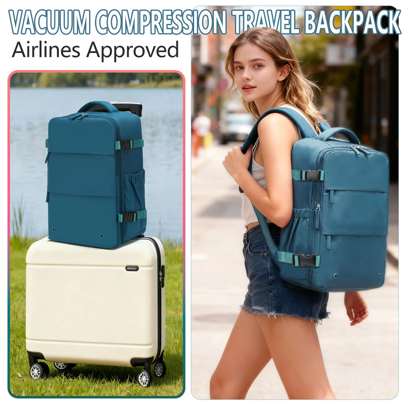 Vacuum Compression Backpack, Airline-Approved Carry-On Size, Tote Bag/Laptop Backpack, Unisex Design