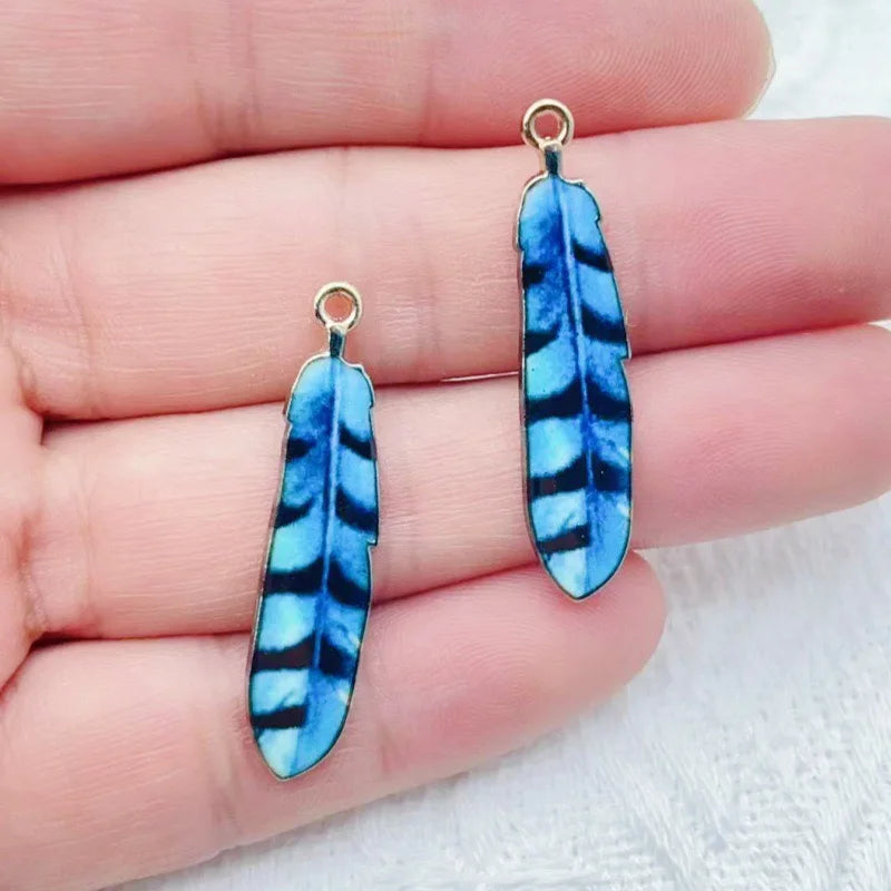 12pcs alloy printed peacock feather pendant, DIY jewelry making earrings, keychain accessories